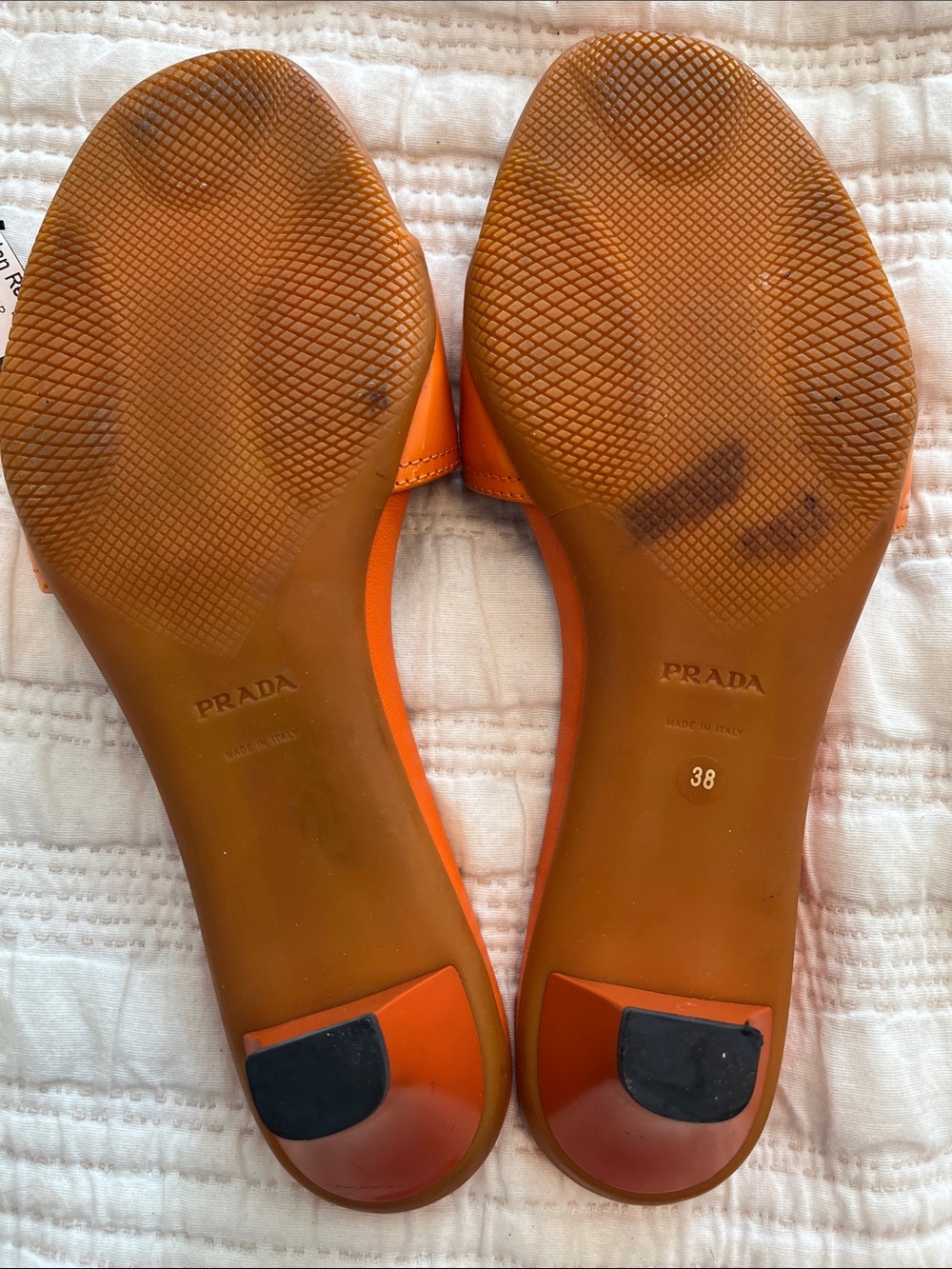 Prada Orange Fabric Strap Slide Sandals - Picture 6 of 7